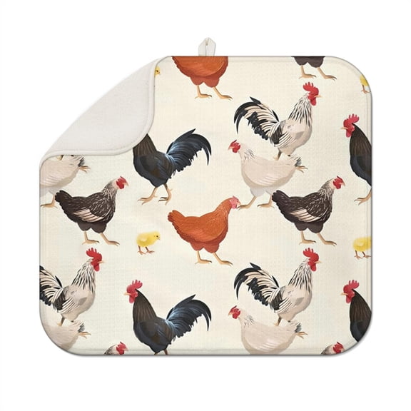 Chick and Wildflowers Drying Mat - Absorbent Microfiber Dish Drying Pad - Rustic Country Farmhouse Design Sink Mat