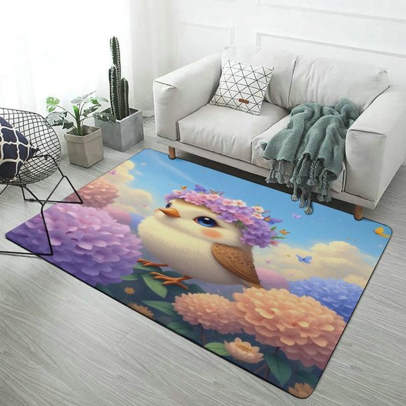 Chick in Floral Wreath Garden Carpet for Home Decoration Rugs Soft Carpet for Bedroom Room Living Room Bathroom Entrance Door Non-slip Comfort Mat