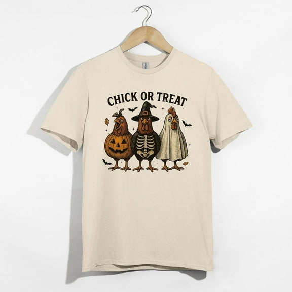Chick or Treat Chicken Shirt, Funny Halloween Tee, Pumpkin Ghost Hen Top