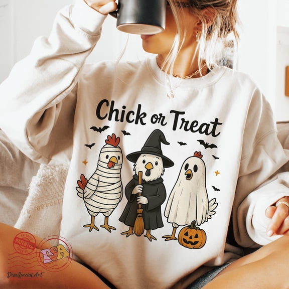 Chick or Treat Halloween Shirt, Funny Fall Chicken Sweatshirt, Cute Trick or Treat Shirt Design, Spooky Season Graphic Shirt