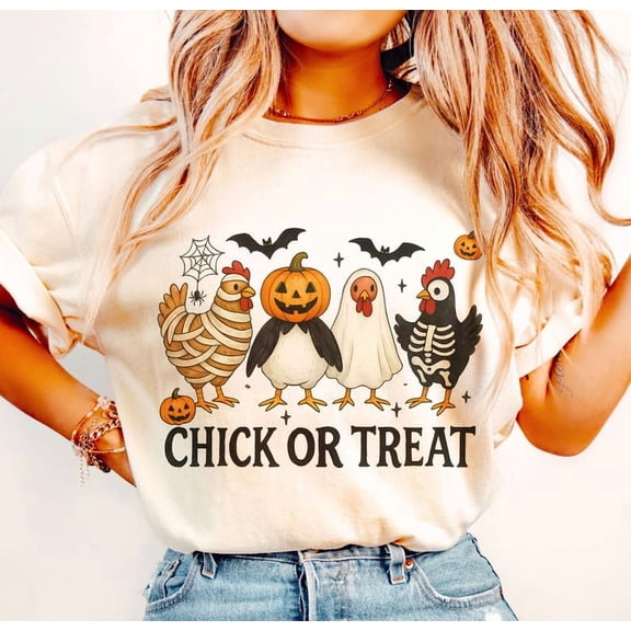 Chick or Treat Shirt, Funny Spooky Chicken Halloween Shirt, Cute Goose Halloween Shirt, Kids Fall Costume Shirt, Trendy Halloween Tee