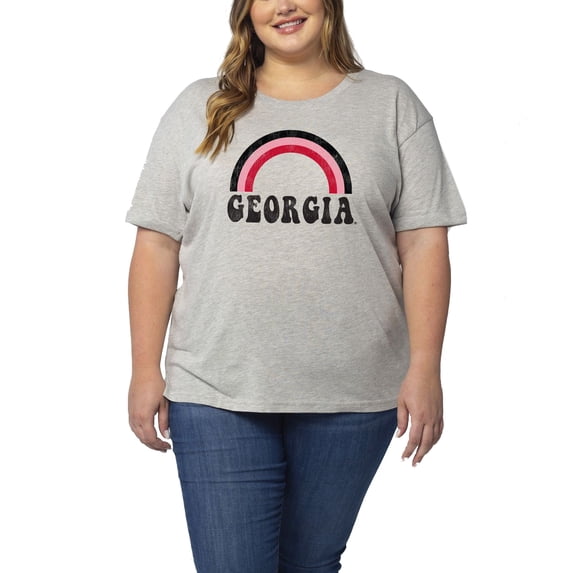 Chicka-d Women's Apparel Georgia Red, Pink, & Black Rainbow Must Have Short Sleeve T-Shirt- Heather Grey, 1X