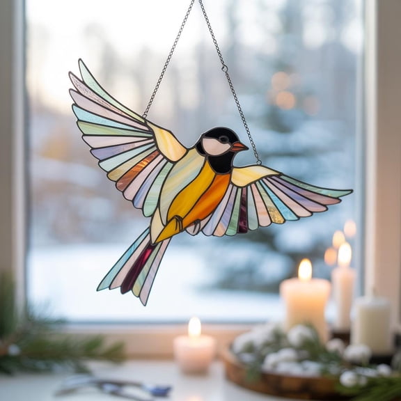 Chickadee Acrylic Suncatcher Window Hanging Decor Bird Lover Gift Christmas Tree Ornament
