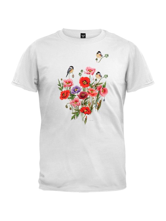 Chickadee Floral White T-Shirt - 2X-Large
