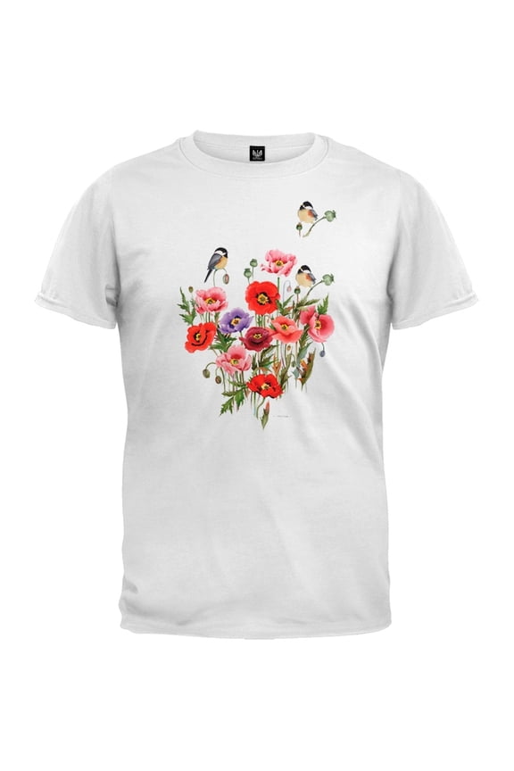 Chickadee Floral White T-Shirt - X-Large