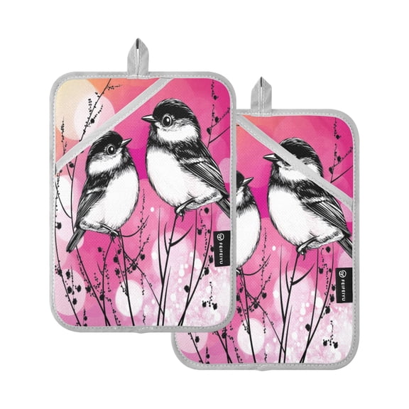 Chickadee Rest 7x9.8in Pot Holder Set Heat-Resistant Oven Hot Pads Durable with Storage Loop