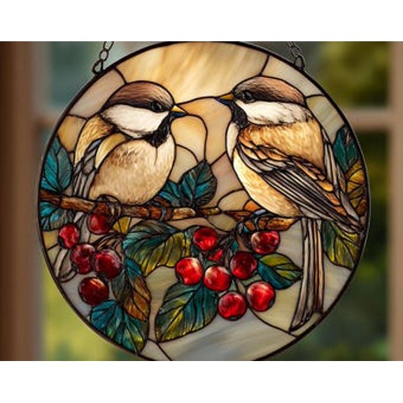 Chickadee Suncatcher Ornament, Bird Lovers Window Hangings Christmas Gifts, Chickadee Bird Feeder, 3.5 in