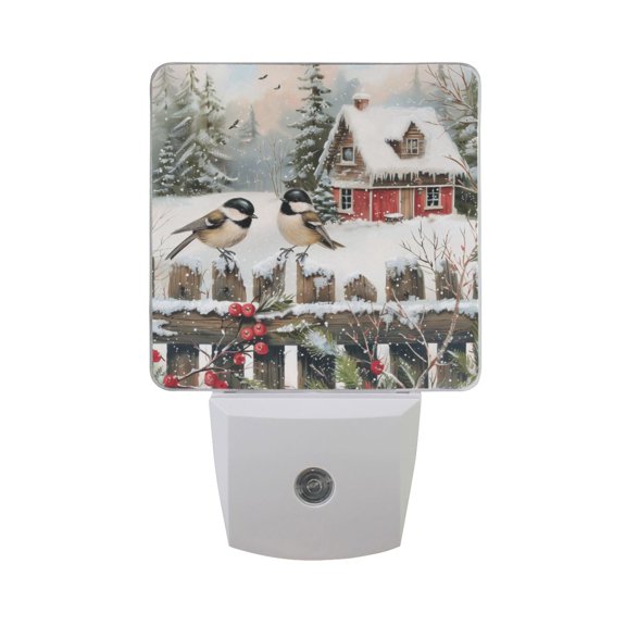 Chickadees Bird and House Night Light 2 Pack LED Nightlight Plug into Wall Dusk to Dawn Sensor Soft White