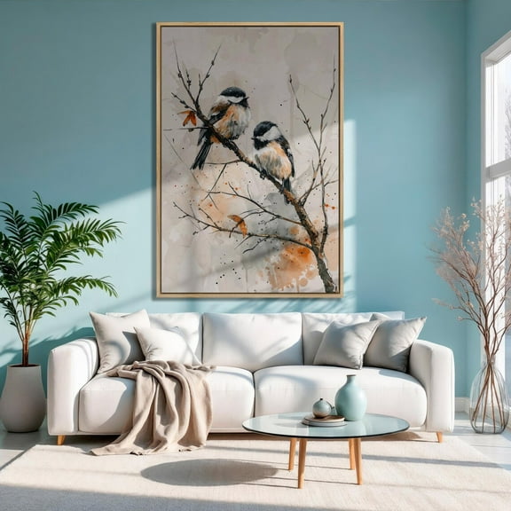 Chickadees Poster: Serene Bird Wall Art, Unframed Canvas Size 16x24