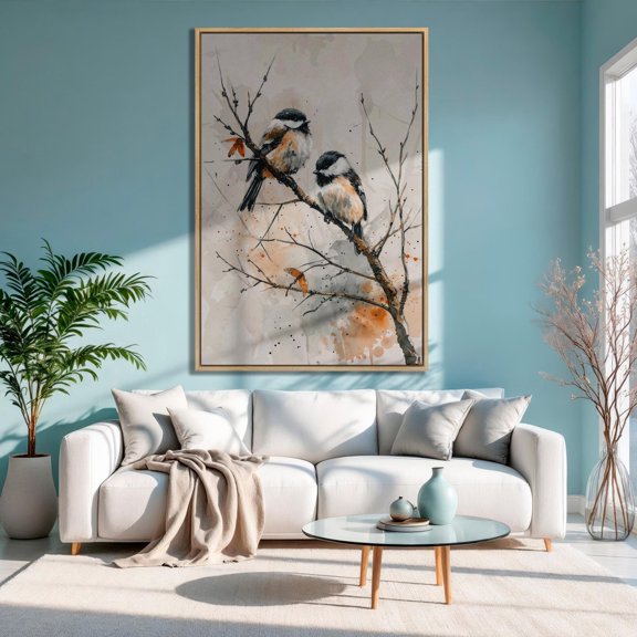 Chickadees Poster Serene Bird Wall Art, 24x36 UNFRAMED