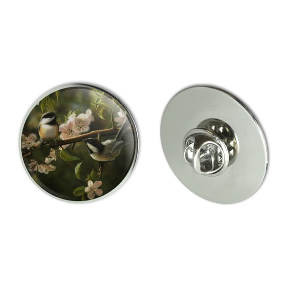 Chickadees Songbirds Spring Blossoms Metal 1.1" Tie Tack Hat Lapel Pin Pinback