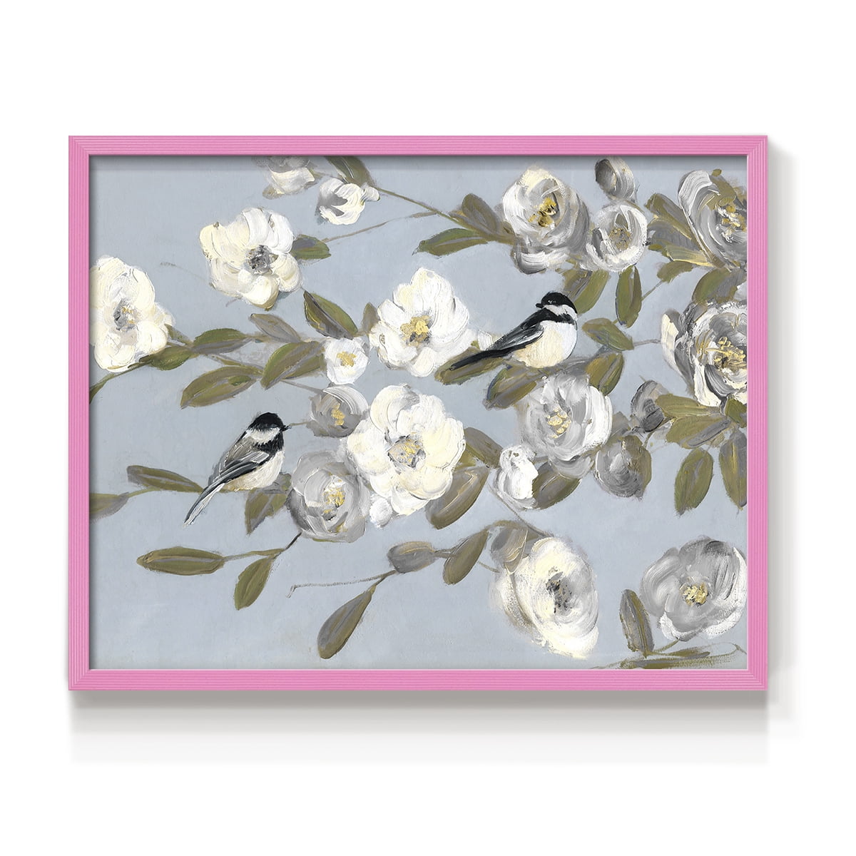 Chickadees and Blossoms I by Sally Swatland - Restickable Framed Giclée Print