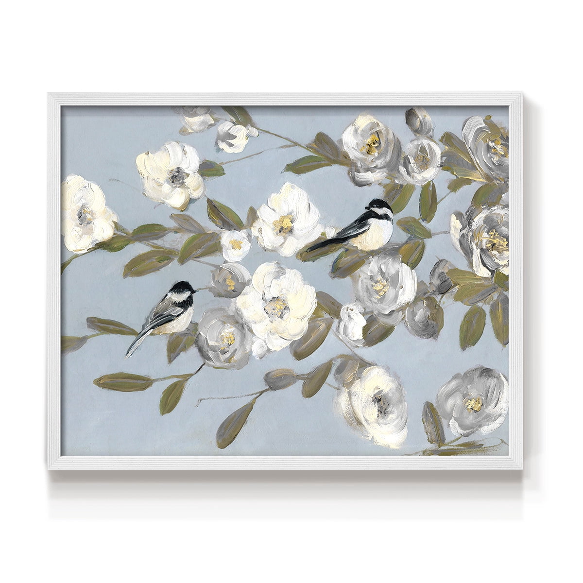 Chickadees and Blossoms I by Sally Swatland - Restickable Framed Giclée Print