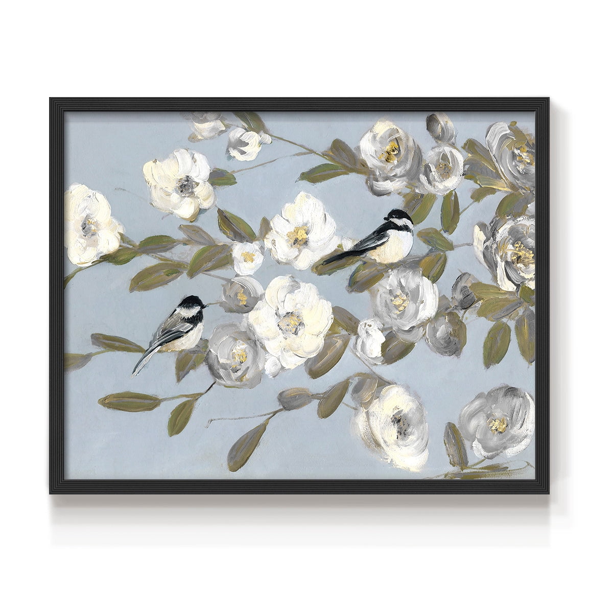 Chickadees and Blossoms I by Sally Swatland - Restickable Framed Giclée Print