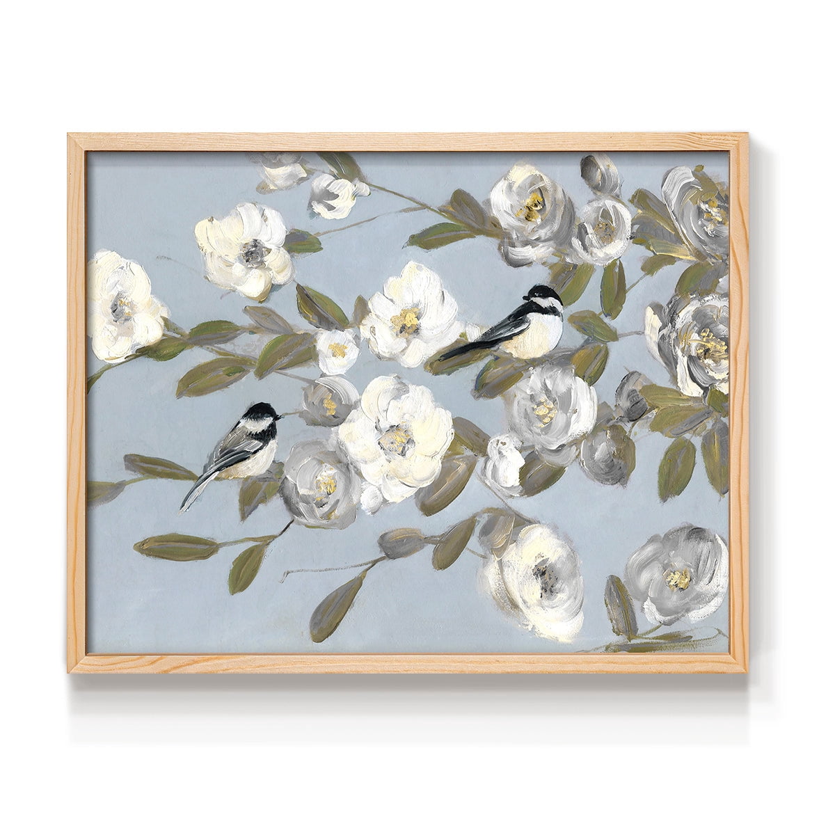 Chickadees and Blossoms I by Sally Swatland - Restickable Framed Giclée Print