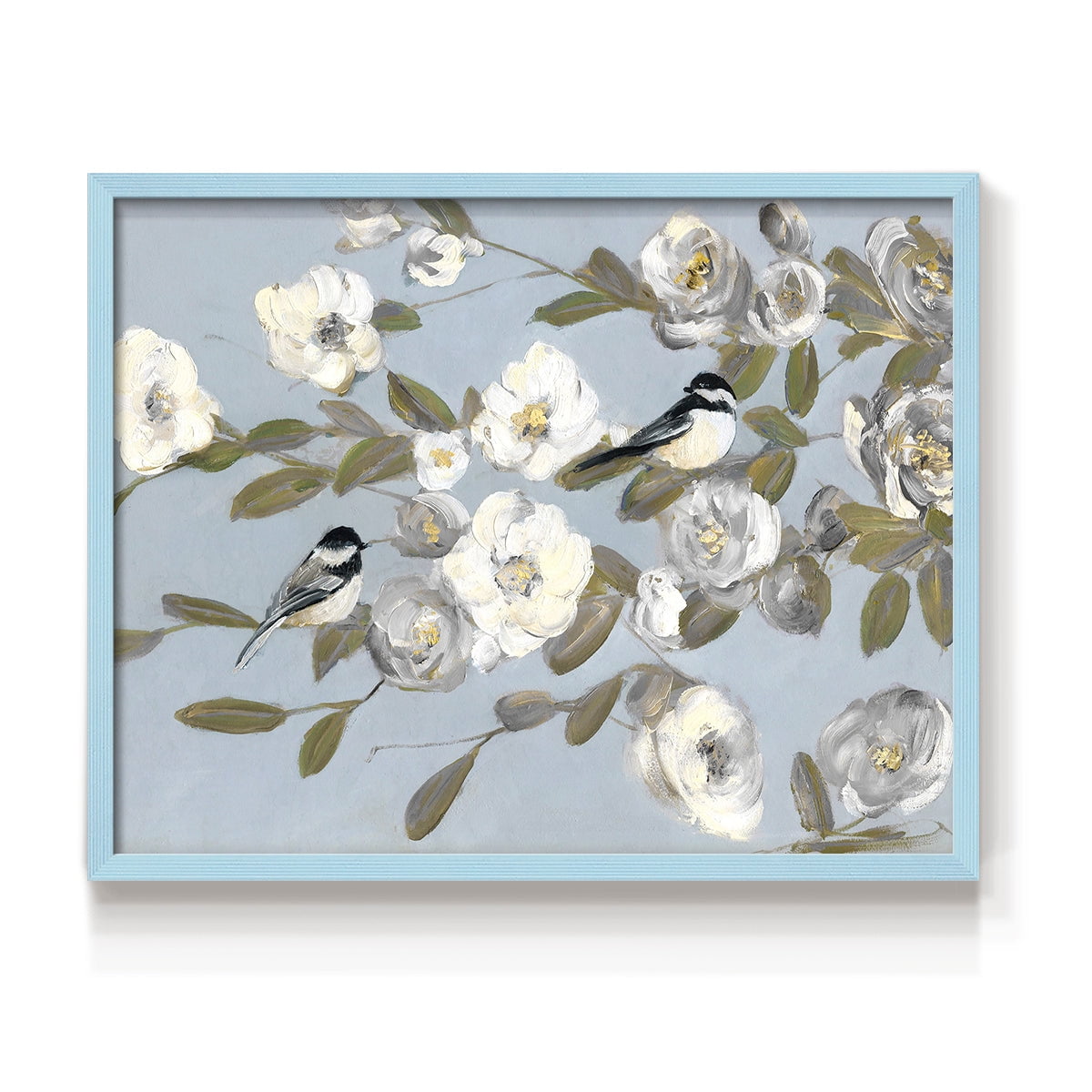 Chickadees and Blossoms I by Sally Swatland - Restickable Framed Giclée Print