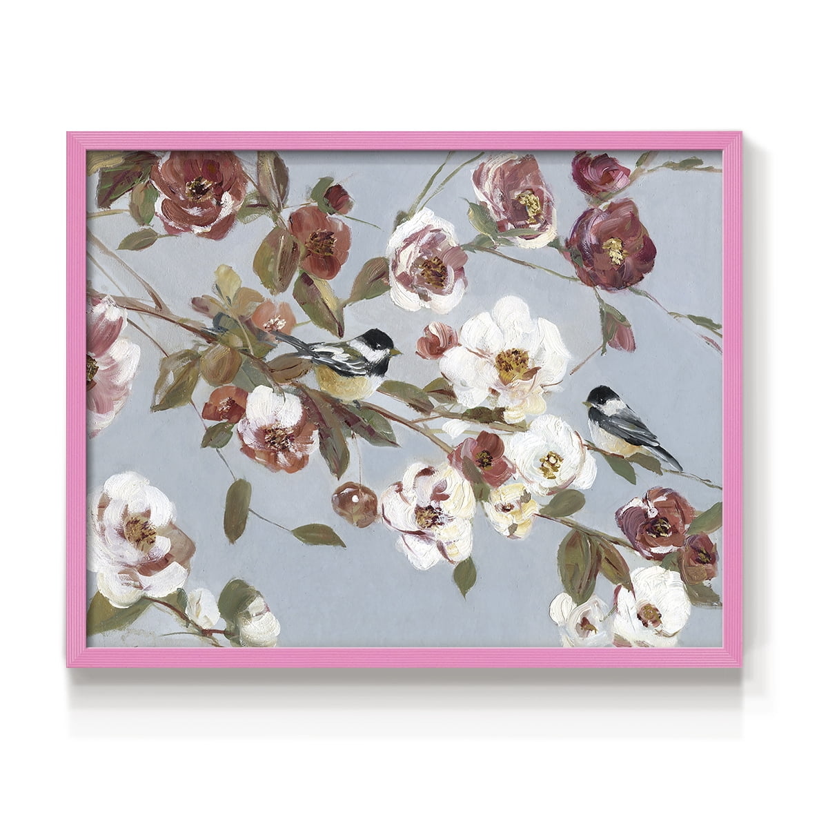 Chickadees and Blossoms II by Sally Swatland - Restickable Framed Giclée Print