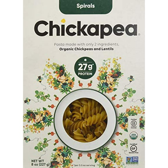 Chickapea Organic Chickpea and Red Lentil Pasta Spirals - Gluten-Free, Vegan, Protein Packed Rotini - Non GMO 8 oz Each