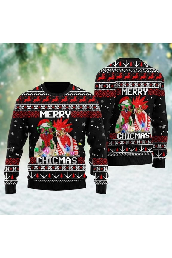 Chicken 3D Christmas Sweater, Funny Rooster Xmas Sweater, Merry Chickmas Sweater, Farm Animal Christmas Sweatshirt, Chicken Gift