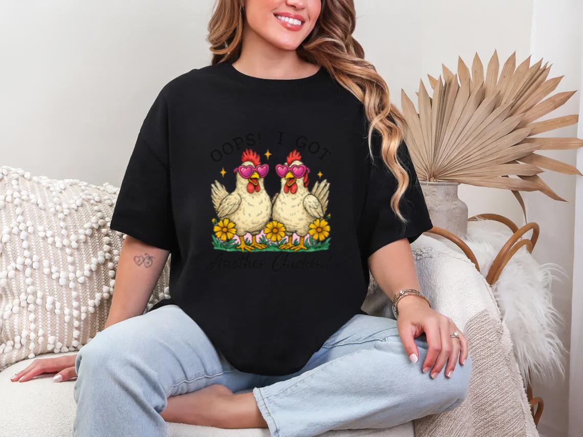 Funny Chicken Mom T-Shirt - Cute Hen Humor Graphic Tee For Women (Gray, Medium)