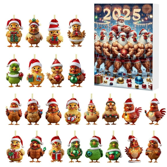 Chicken Advent Calendar 2025, 24 Day Cute Animal Countdown Calendar, 2d Animal Ornament Xmas Decor for Animal Enthusiasts, 24PCS Christmas Calendars Xmas Surprise Christmas Gifts for Teens, Adult