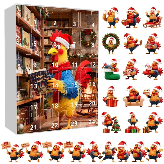 Chicken Advent Calendar 2025, 24 Pcs Hanging Acrylic 2D Decorations for Xmas Tree, Unique Holiday Gifts for Friends (D)