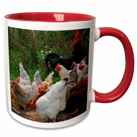 3drose, Chicken and Rooster., 11oz Two-tone Red Mug