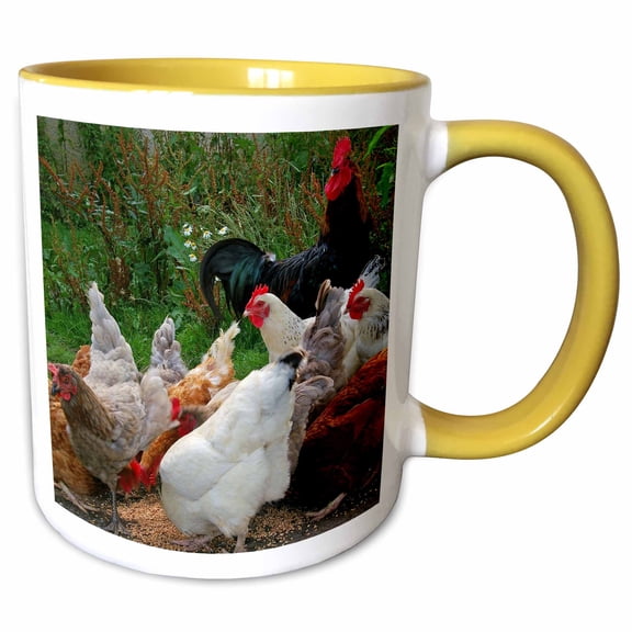 3drose, Chicken and Rooster., 11oz Two-tone Yellow Mug