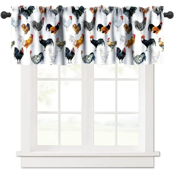 Chicken Animal Curtains Valances for Kitchen Vintage Cocks and Hens Rustic Chicken Curtains Valances Living Room Decor 54"x18"