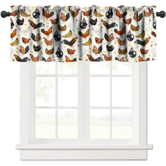 Chicken Animal Curtains Valances for Kitchen Vintage Cocks and Hens Rustic Chicken Curtains Valances Living Room Decor 54"x18"