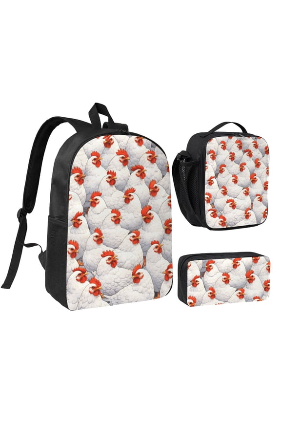 Chicken Backpack Set 3pc ,Backpack with Lunch Bag and Bag 17 Inch