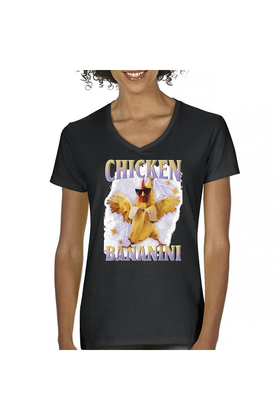 Chicken Bananini Women's V-Neck T-shirt Funny Italian Brainrot Gen Z Alpha Meme