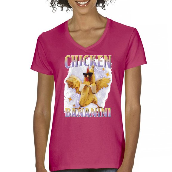 Chicken Bananini Women's V-Neck T-shirt Funny Italian Brainrot Gen Z Alpha Meme
