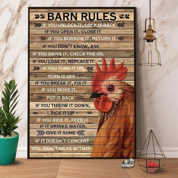 Chicken Barn Rules Don'T Mess With It Satin Poster Wall Art Decor 11 x 17 Inch Poster