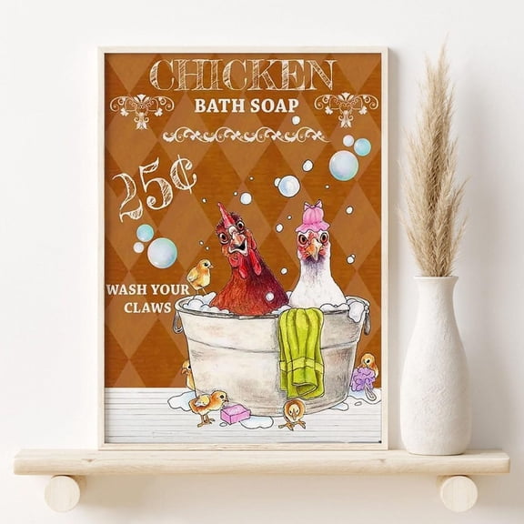 Chicken Bathtub Print, Chicken Bath Soap Print, Farm Chicken In Restroom Decoration, Farmhouse Bathroom Wall Art Home Decor #2996, 8x12 UNFRAMED