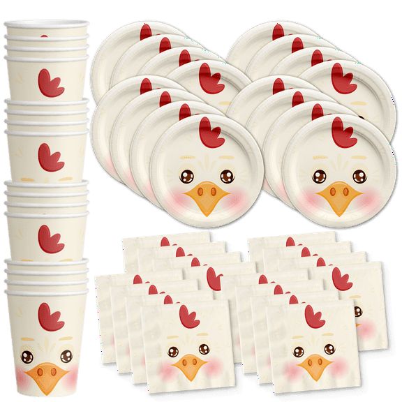 Chicken Birthday Party Supplies Set Plates Napkins Cups Tableware Kit for 16