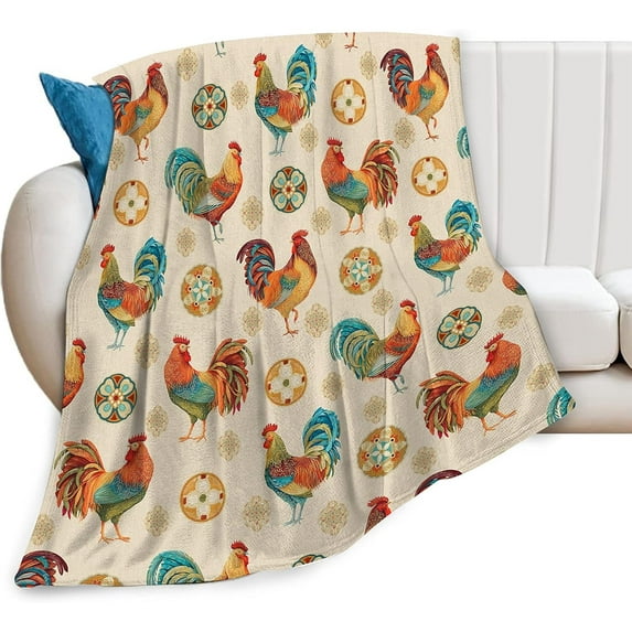 Chicken Blanket for Adults Rooster Throw Blanket Ultra Soft Cozy Fleece Farm Animals Bedding Blanket for Kids Couch Sofa Farmhouse Lover Gifts 60"x50"
