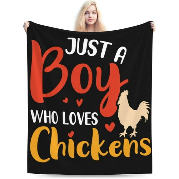 Chicken Blanket for Boys Chicken Blanket Gifts 60" x 50" Flannel Just A Boy Who Love Chickens Throw Blanket for Bed Living Room Sofa Couch Soft Warm Lightweight Cozy Chicken Decor