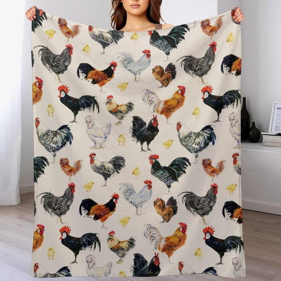 Chicken Blanket for Boys Girls, Chicken Lovers Gifts, Fleece Rooster Chicken Throw Blanket for Kids Adults,Super Soft Chicken Blankets for Bed Couch 80"x60"