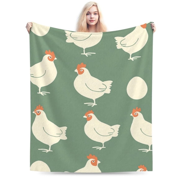 Chicken Blanket Cute Hen Egg Chicken Minimalist Repeating Pattern Green Background Throw 50x40