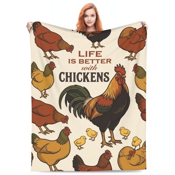 Chicken Blanket, Cute Rooster Throw, Soft Flannel Gift Blanket for Adults, Christmas Birthday Gift and Bedroom Decor 50x40