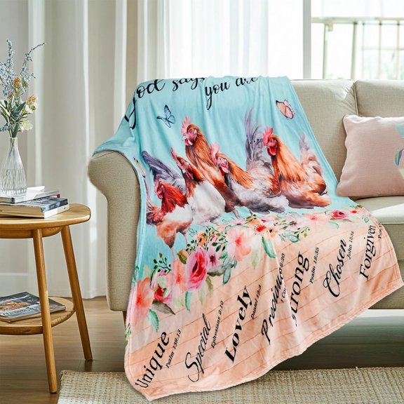 Chicken Blanket Gifts 50"*60" Flannel Christ Christian Rooster Throw Blankets Chickens Decor Stuff for Women Adults Kids