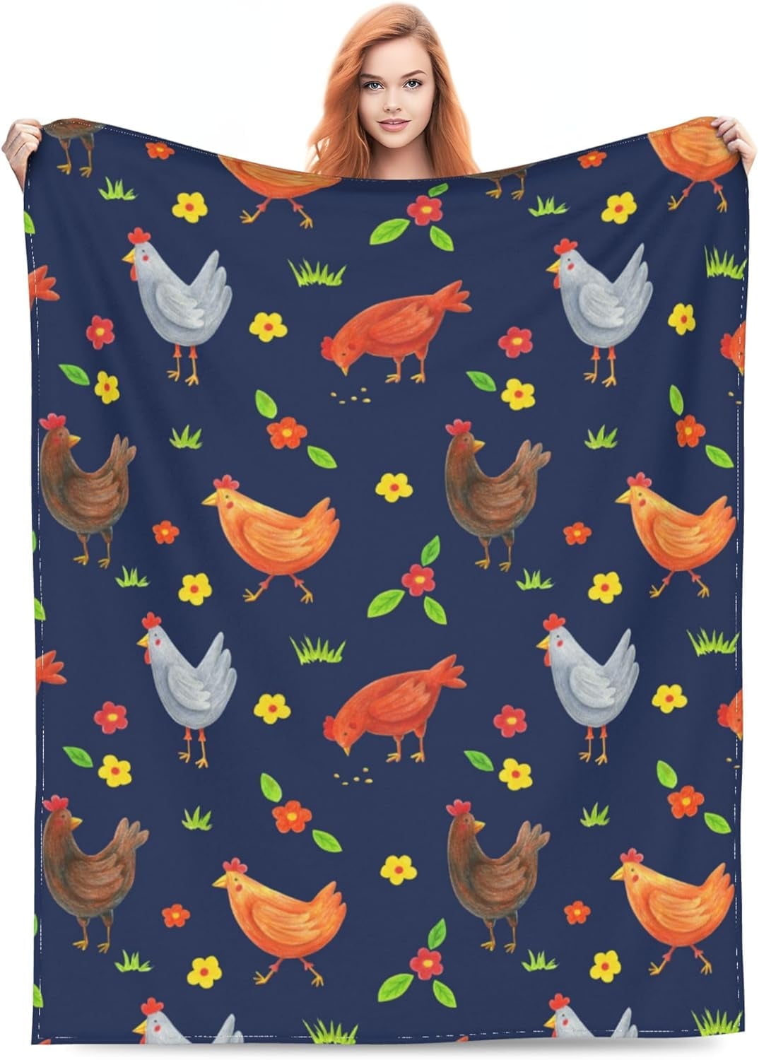 Chicken Blanket Gifts for Kids Adults for Bed Living Room Bedding Couch Soft Warm Lightweight Cozy Cute Embroidery Rooster and Sunflowers Throw Blankets Birthday Decor 50x60in All Seasons