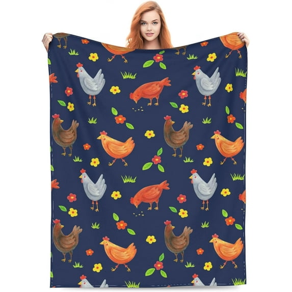 Chicken Blanket Gifts for Kids Adults for Bed Living Room Bedding Couch Soft Warm Lightweight Cozy Cute Embroidery Rooster and Sunflowers Throw Blankets Birthday Decor 50x60in All Seasons