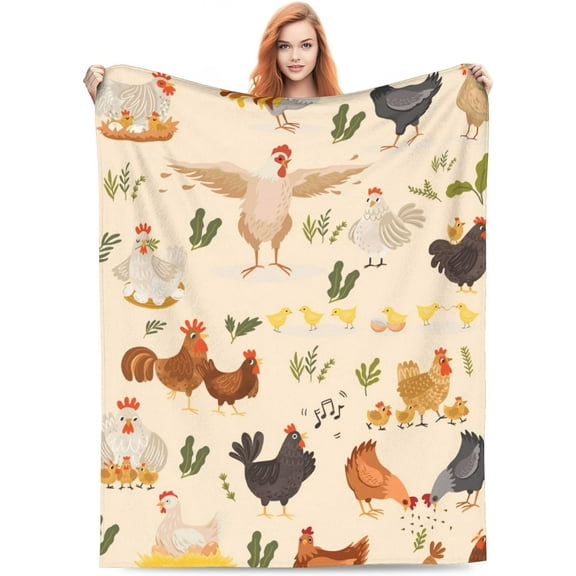 Chicken Blanket Gifts for Kids Adults Soft Warm Lightweight Cozy Cute Chick Hens and Roosters Throw Blankets for Bed Living Room Sofa Couch Farmhouse Decor 50x60in