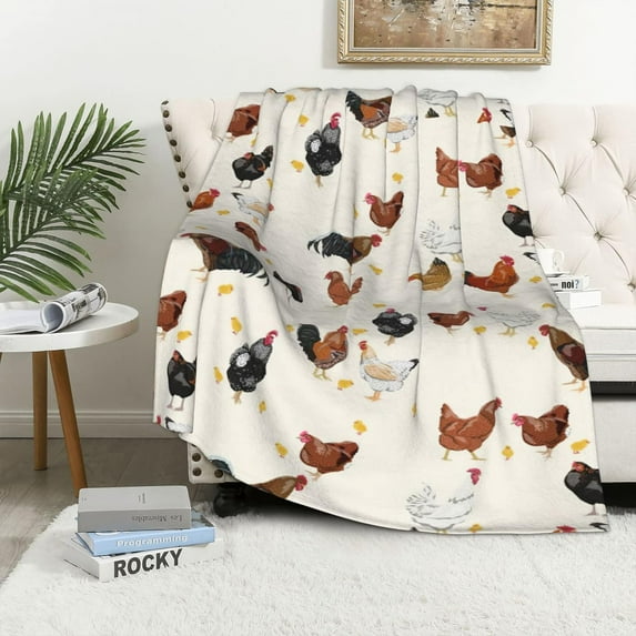 Chicken Blanket for Kids, Cute Chicken Throw Blanket, Chicken Gifts for Chicken Lovers, Soft Cozy Flannel Throw Blanket for Chicken Decor 50x40 Inches