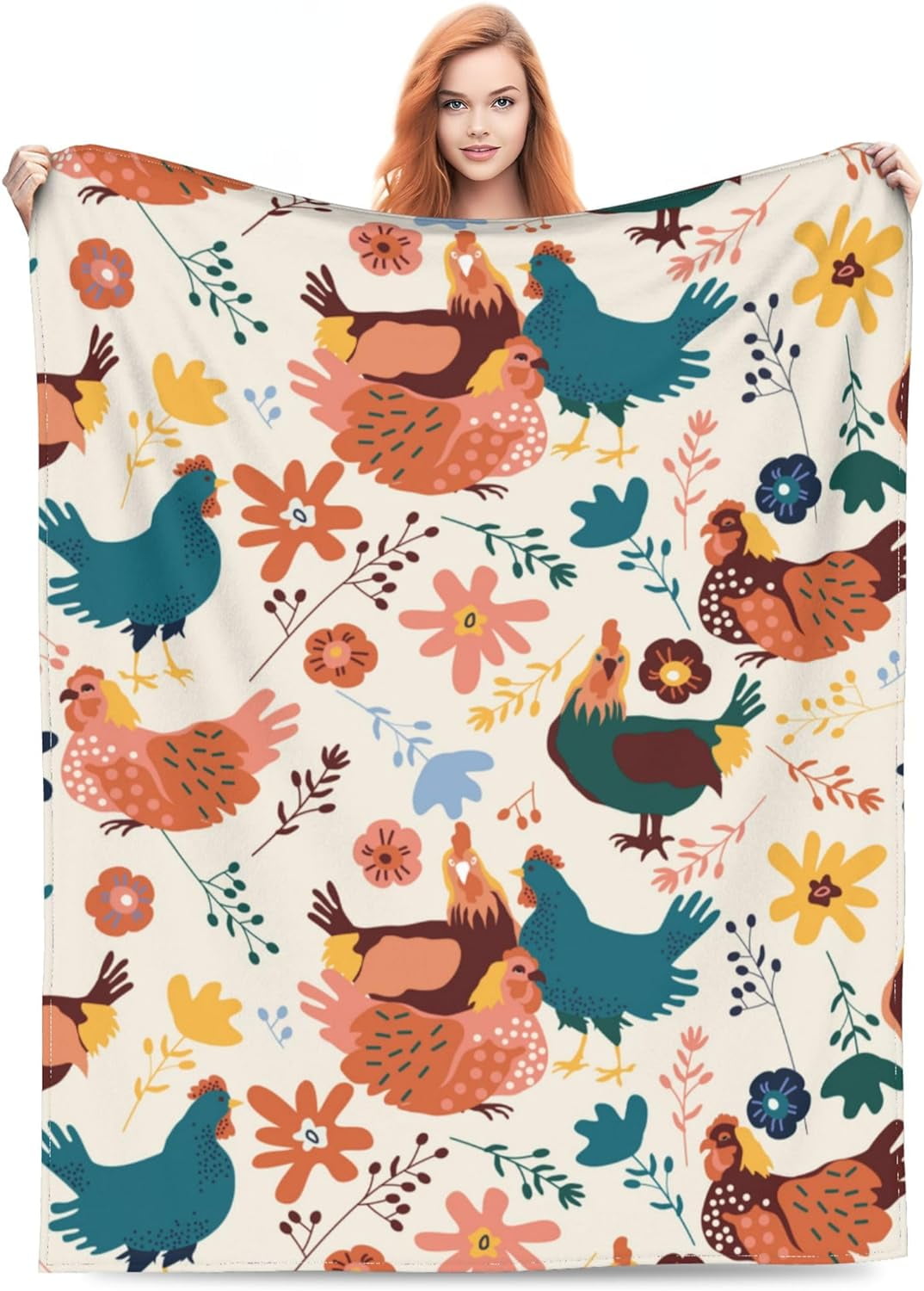Chicken Blanket Retro Gifts for Kids Adults for Bed Living Room Bedding Couch Soft Lightweight Warm Cozy Vintage Cute Hens Flower Floral Throw Blankets Birthday Decor 40X50in All Seasons