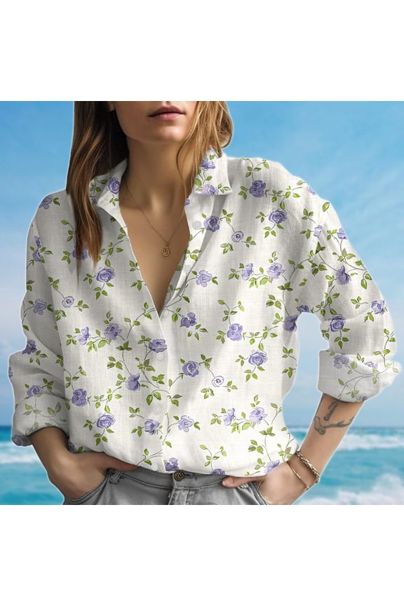 Purple Rose Floral Blouse Shirt For Women, Lightweight Button Down Shirt, Spring Summer Garden Top, Cottagecore Gift Idea For Her