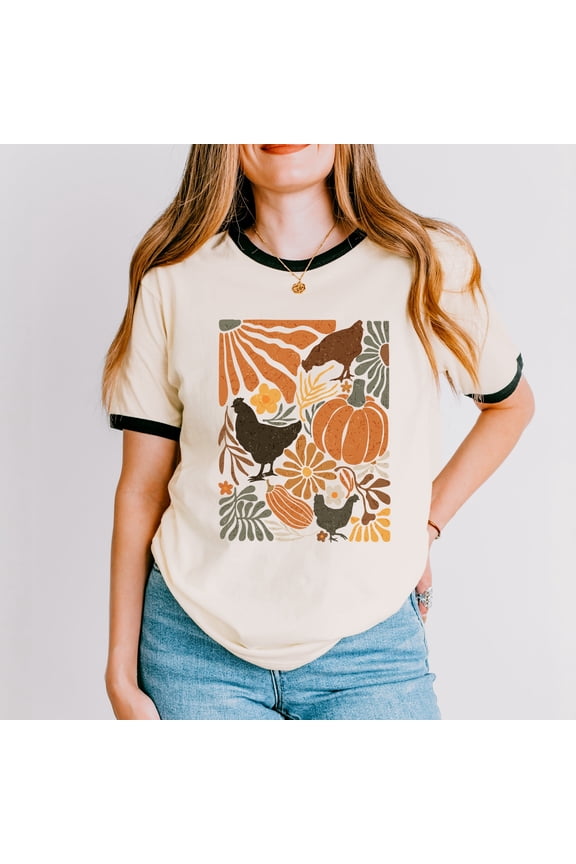 Chicken Boho Floral - Women's Ringer Graphic T-Shirt
