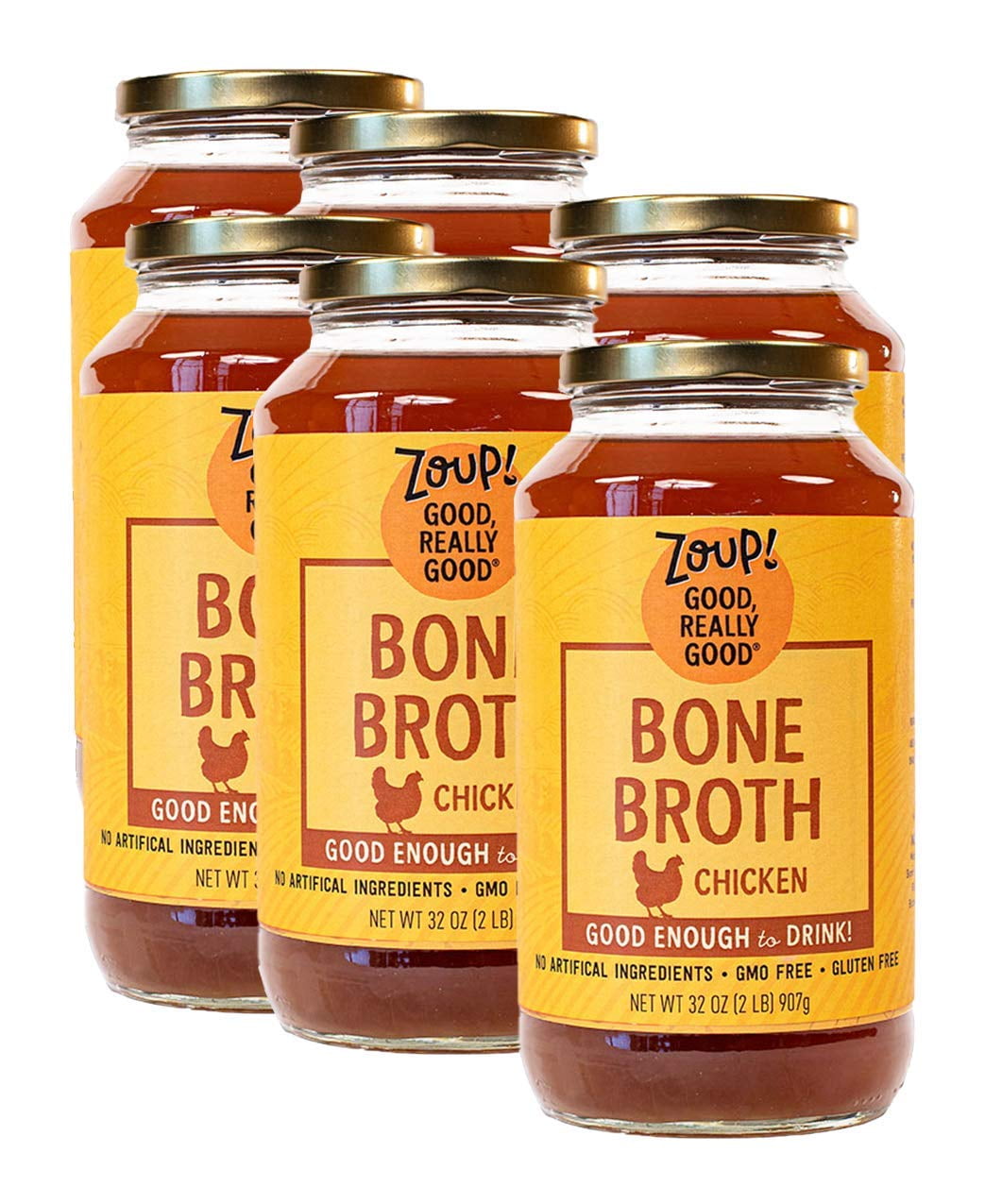 Chicken Bone Broth by Zoup! Keto-Friendly, Gluten Free, Fat Free, Non-GMO Clear Bone Broth - Great for Stock, Bouillon, Soup Base or in Gravy - 6-Pack (32 oz) Chicken - Bone 32 Ounce (Pack of 6)